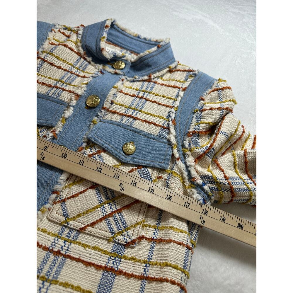 Veronica Beard Nilaja Cropped Jacket in Multi Plaid Size 6 Denim Trim EUC - Picture 7 of 9